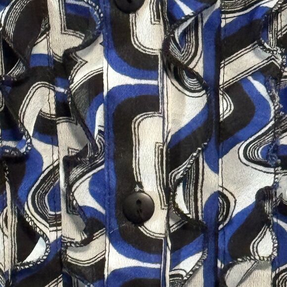 Worthington Blouse Womens XL Blue White Black Accordion Button Front Long Sleeve - Picture 4 of 14